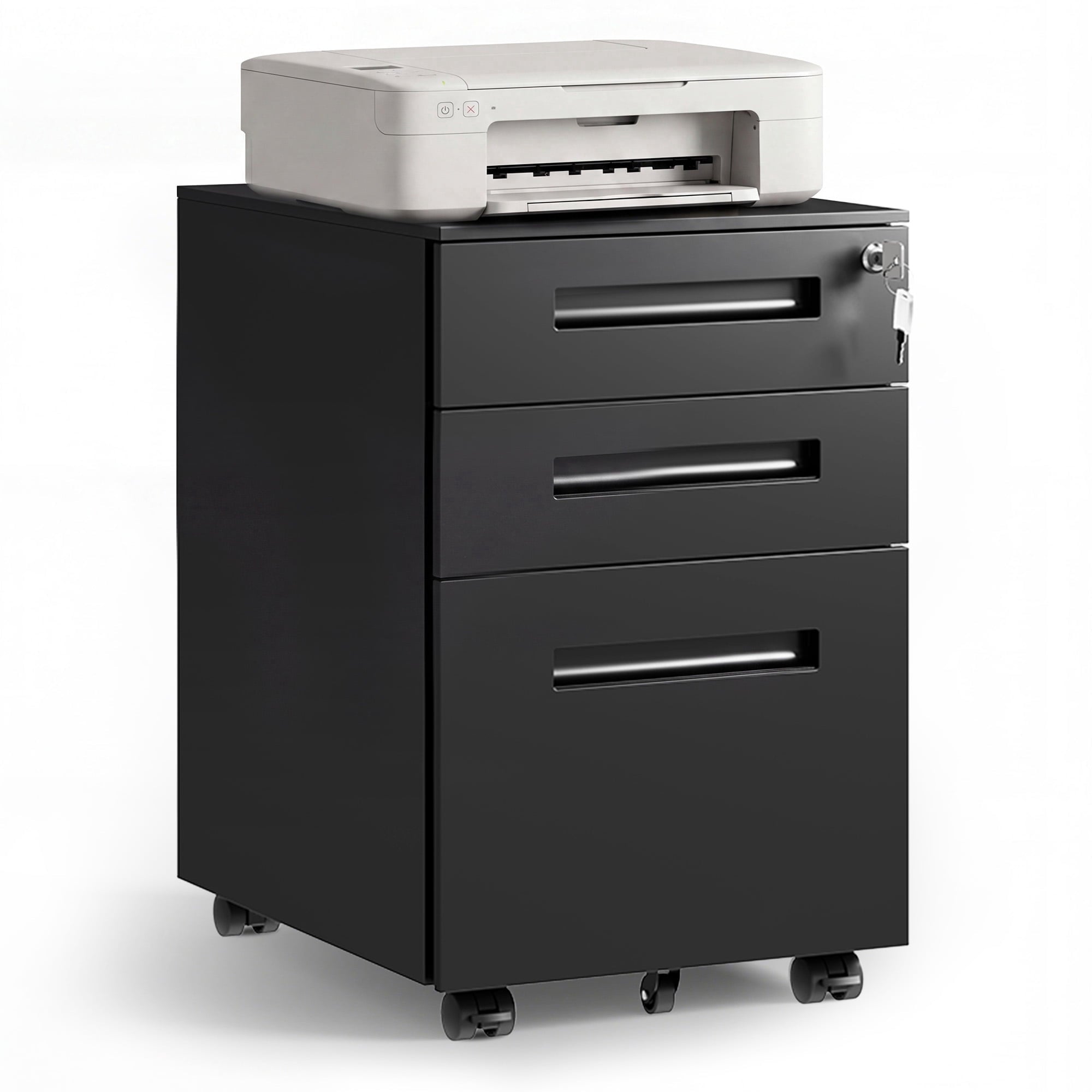 GALAXHERO Small 3-Drawer Mobile Metal File Cabinet (Assembled Except Casters), Under Desk Storage Cabinet with Lock and Key, Fits Letter/Legal/A4 Sizes