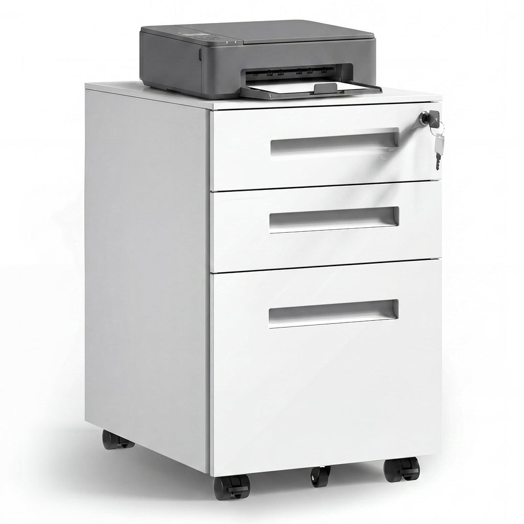 GALAXHERO Small 3-Drawer Mobile Metal File Cabinet (Assembled Except Casters), Under Desk Storage Cabinet with Lock and Key, Fits Letter/Legal/A4 Sizes