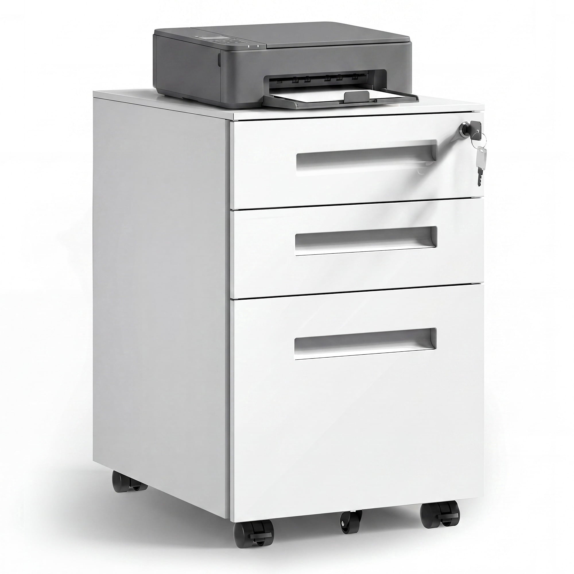 GALAXHERO Small 3-Drawer Mobile Metal File Cabinet (Assembled Except Casters), Under Desk Storage Cabinet with Lock and Key, Fits Letter/Legal/A4 Sizes