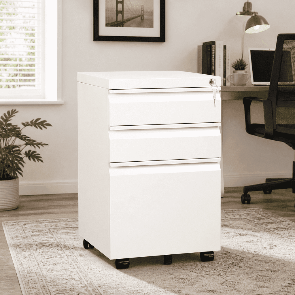GALAXHERO 3 Drawer Metal File Cabinet with Lock(No Assembly), Mobile Printer Cabinet & Small Under Desk Filing Cabinet for Home Office, Fits Legal/Letter/A4