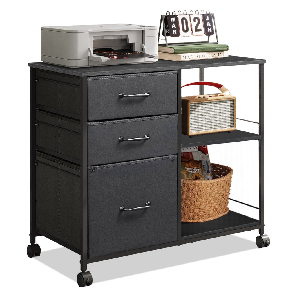 GALAXHERO 3-Drawer Mobile File Cabinet with Storage Shelf, Rolling Fabric Filing Cabinet and Printer Stand