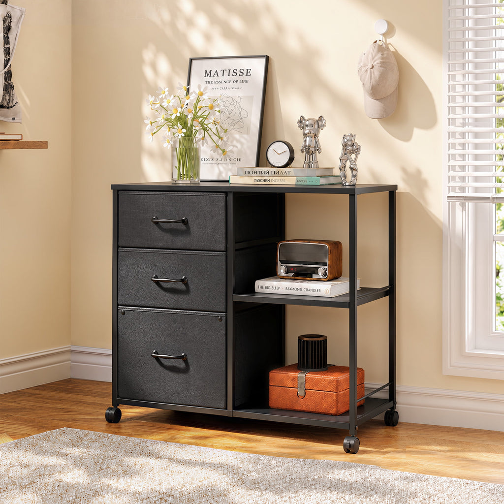 GALAXHERO 3 Drawer File Cabinet, Rolling Printer Stand with Storage, Lateral Fabric Filing Cabinet for Home Office,  Fits Letter/A4