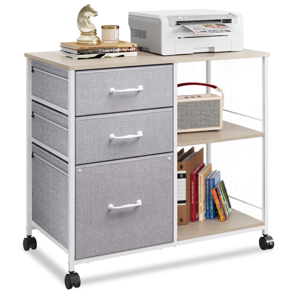 GALAXHERO 3-Drawer Mobile File Cabinet with Storage Shelf, Rolling Fabric Filing Cabinet and Printer Stand