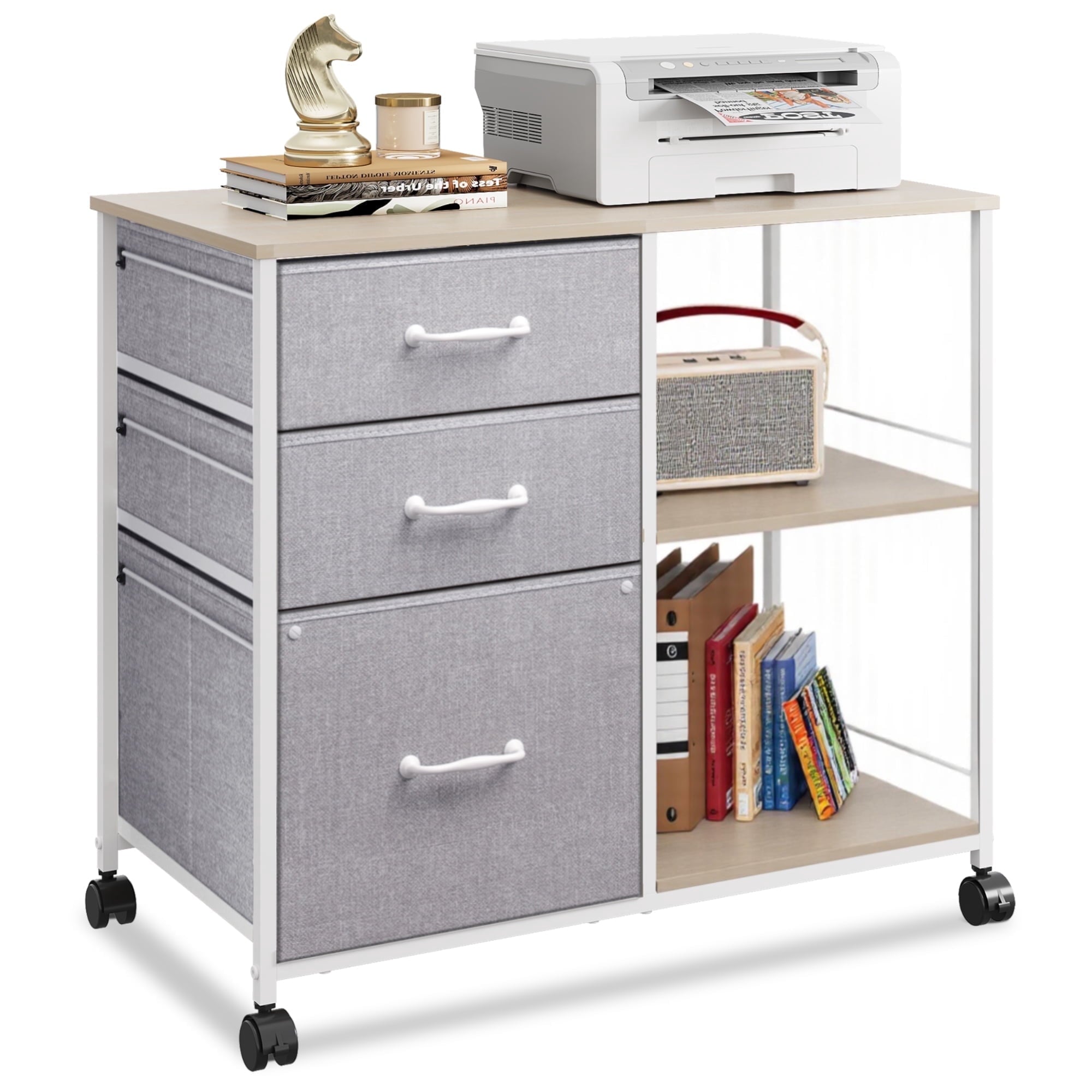 GALAXHERO 3-Drawer Mobile File Cabinet with Storage Shelf, Rolling Fabric Filing Cabinet and Printer Stand