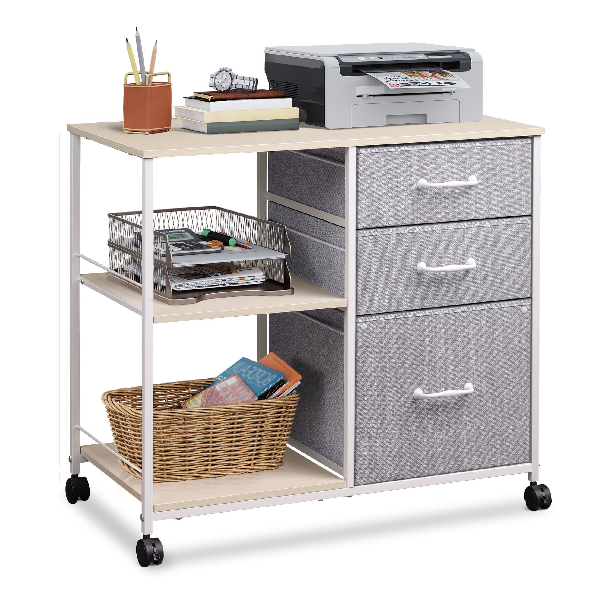 GALAXHERO 3-Drawer Mobile File Cabinet with Storage Shelf, Rolling Fabric Filing Cabinet and Printer Stand, Black