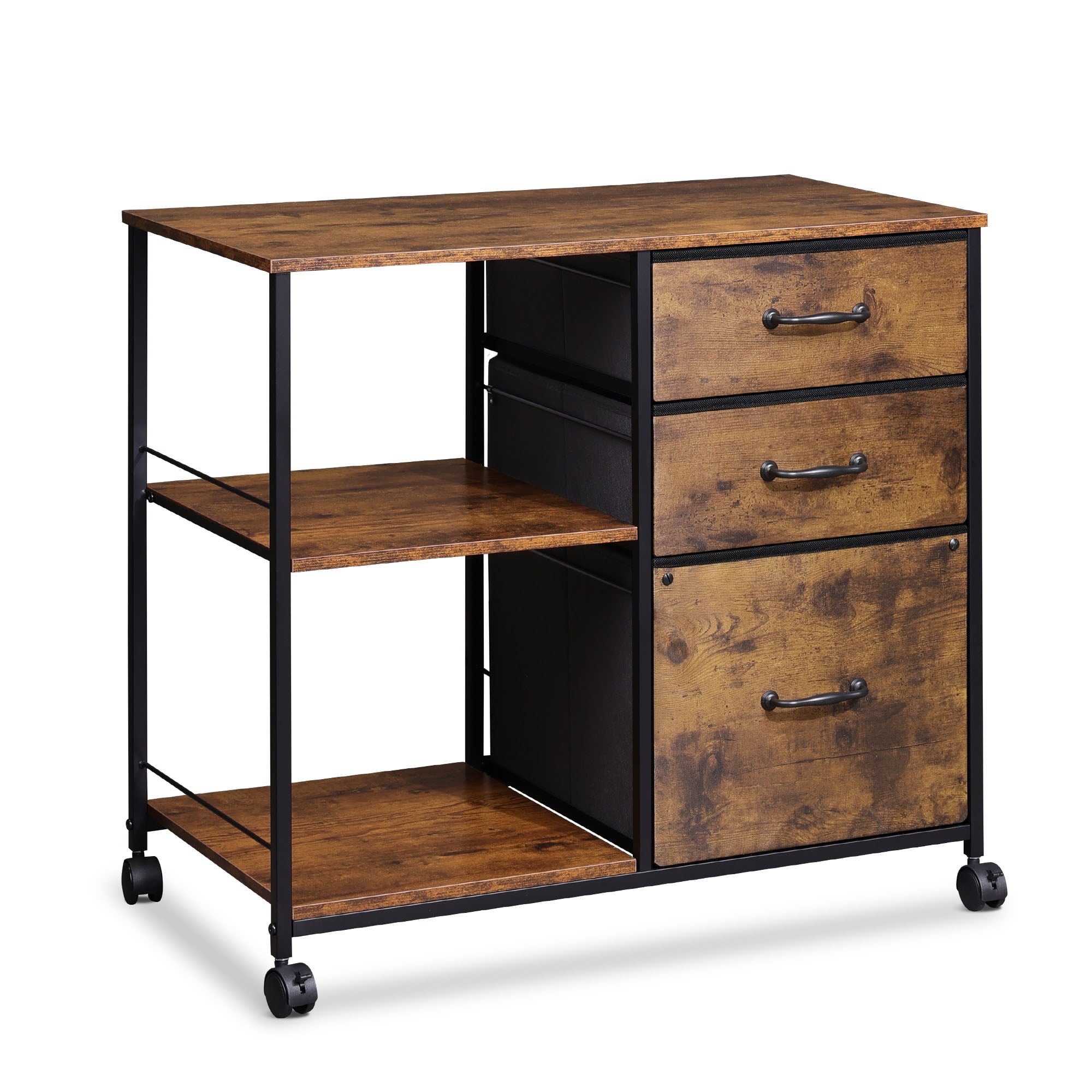 GALAXHERO 3-Drawer Mobile File Cabinet with Storage Shelf, Rolling Fabric Filing Cabinet and Printer Stand, Black
