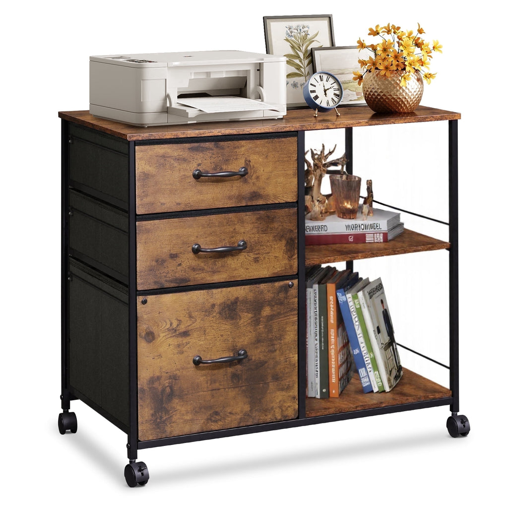 GALAXHERO 3-Drawer Mobile File Cabinet with Storage Shelf, Rolling Fabric Filing Cabinet and Printer Stand