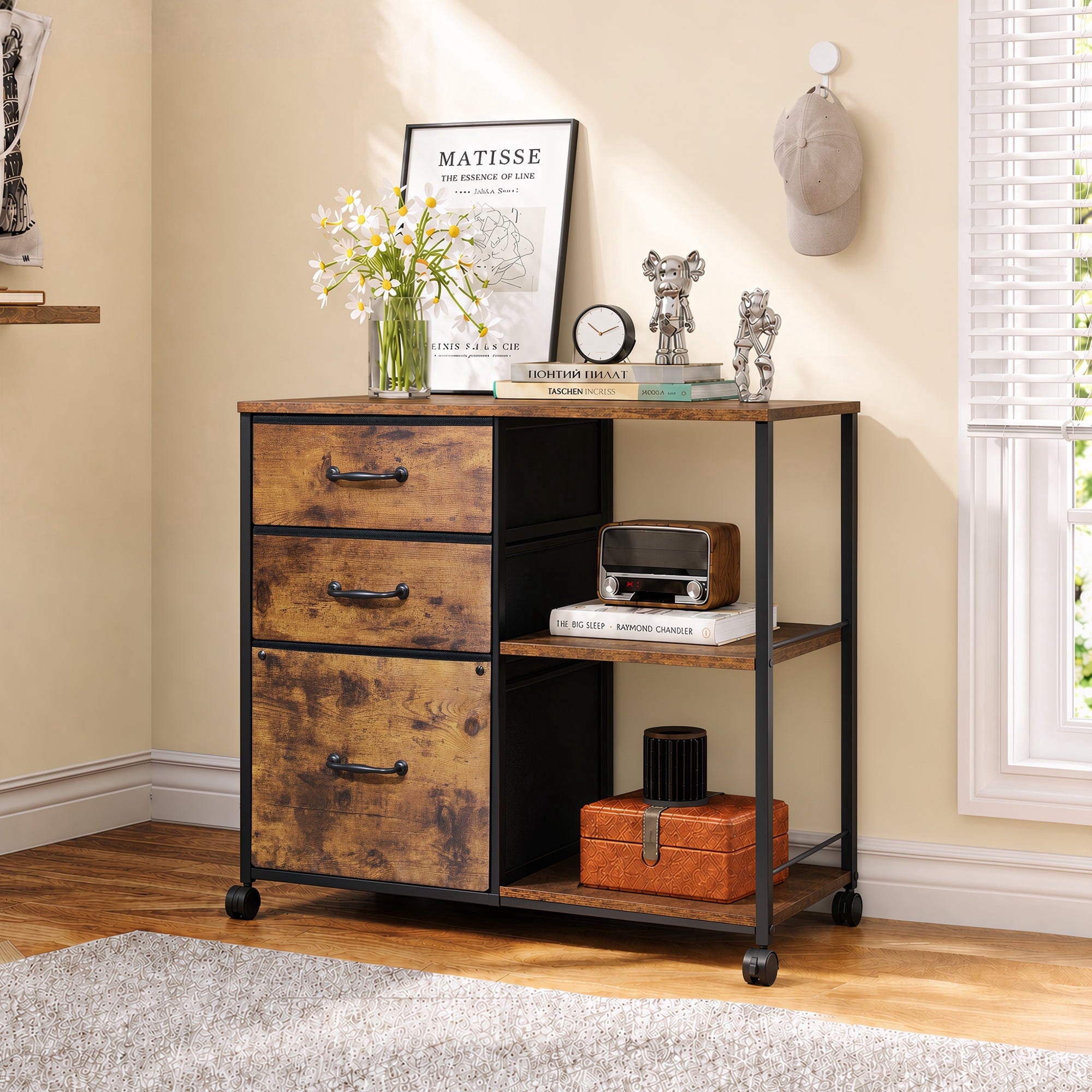 GALAXHERO 3 Drawer File Cabinet, Rolling Printer Stand with Storage, Lateral Fabric Filing Cabinet for Home Office,  Fits Letter/A4