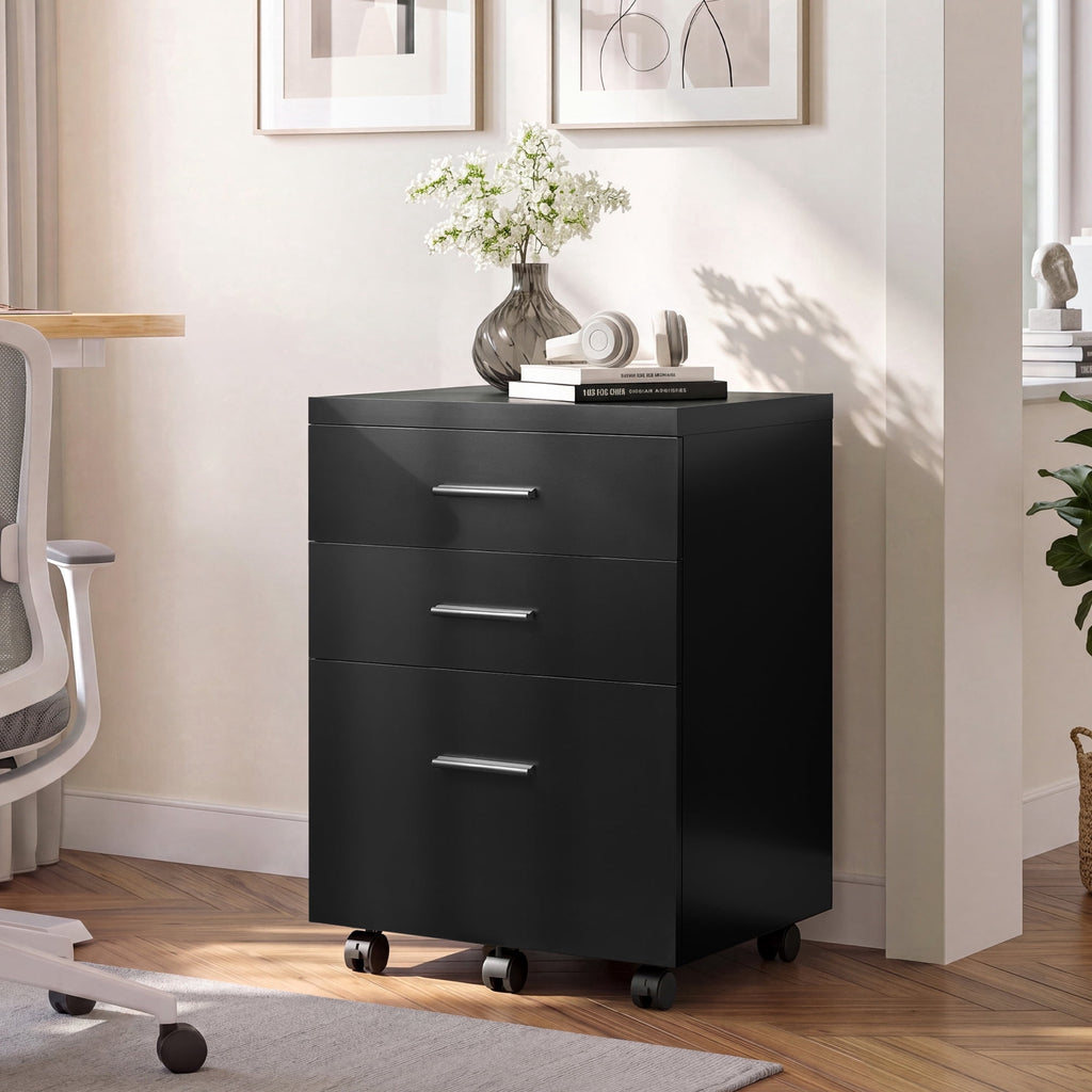 GALAXHERO 3 Drawer Storage Cabinet, Wood Rolling File Cabinet with Whells, Printer Stand Filing Cabinet for Home Office, Fit Letter/A4