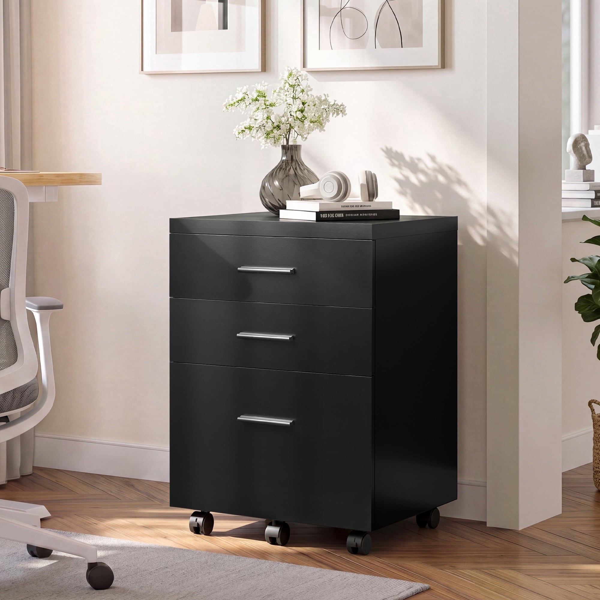 GALAXHERO 3 Drawer Storage Cabinet, Wood Rolling File Cabinet with Whells, Printer Stand Filing Cabinet for Home Office, Fit Letter/A4