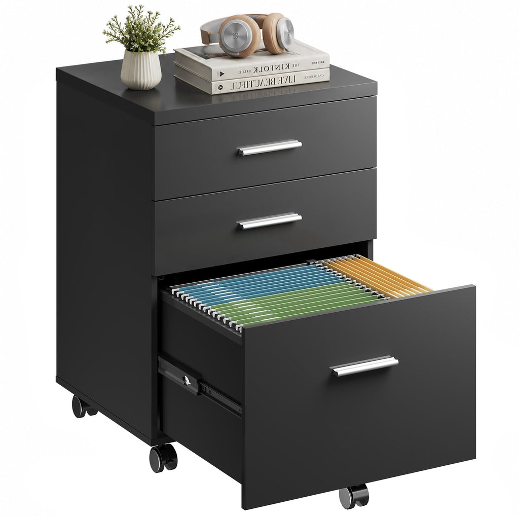 GALAXHERO 3 Drawer Storage Cabinet, Wood Rolling File Cabinet with Whells, Printer Stand Filing Cabinet for Home Office, Fit Letter/A4/Legal