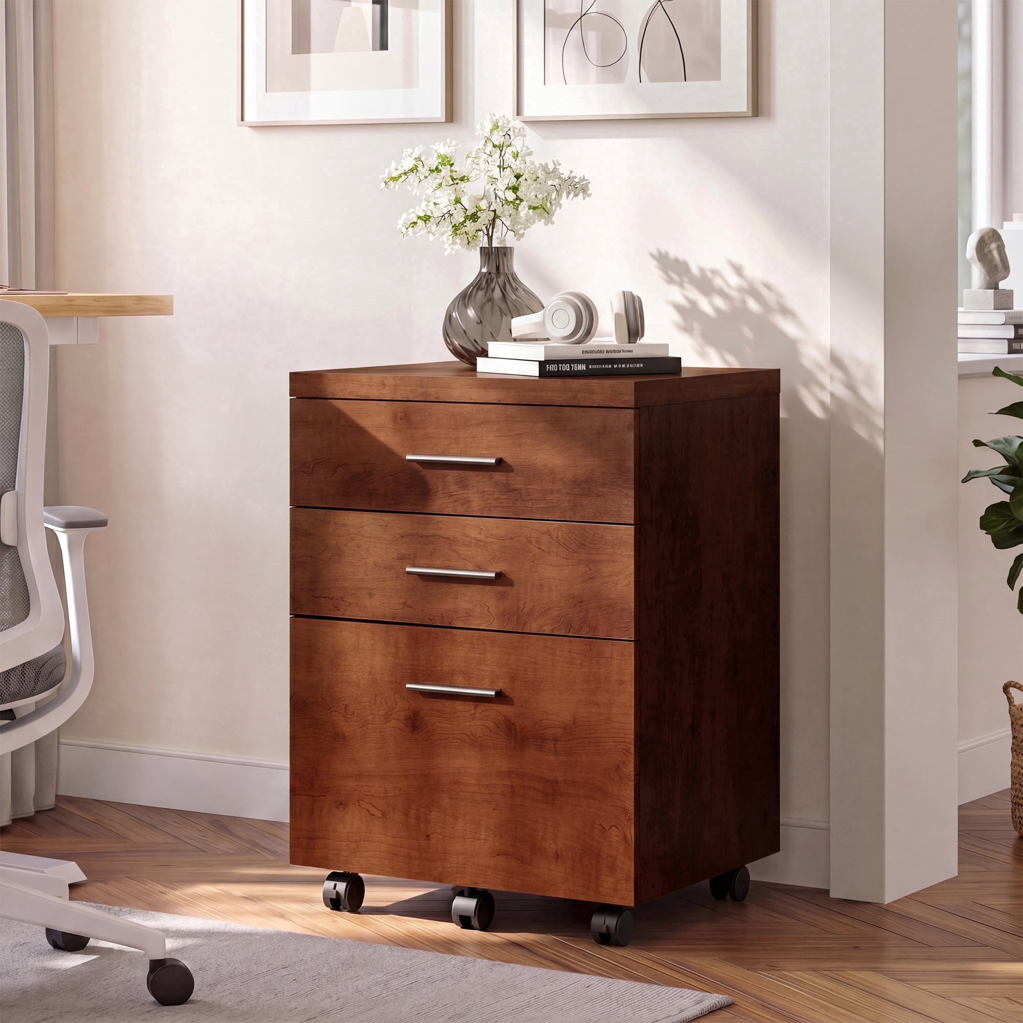GALAXHERO 3 Drawer Storage Cabinet, Wood Rolling File Cabinet with Whells, Printer Stand Filing Cabinet for Home Office, Fit Letter/A4