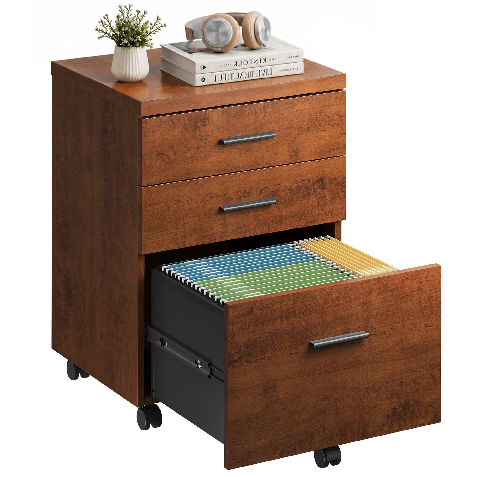 GALAXHERO 3 Drawer Storage Cabinet, Wood Rolling File Cabinet with Whells, Printer Stand Filing Cabinet for Home Office, Fit Letter/A4/Legal
