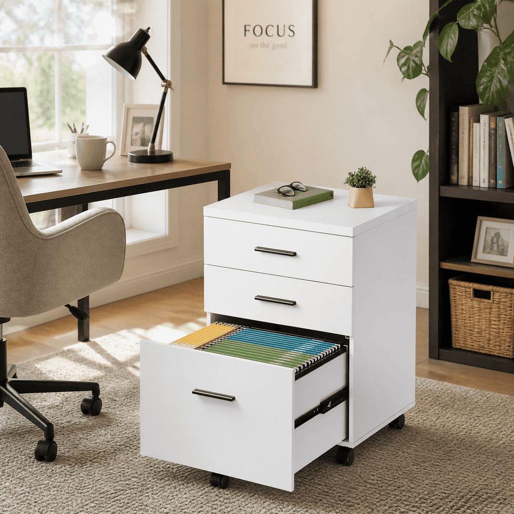 GALAXHERO 3 Drawer Storage Cabinet, Wood Rolling File Cabinet with Whells, Printer Stand Filing Cabinet for Home Office, Fit Letter/A4/Legal