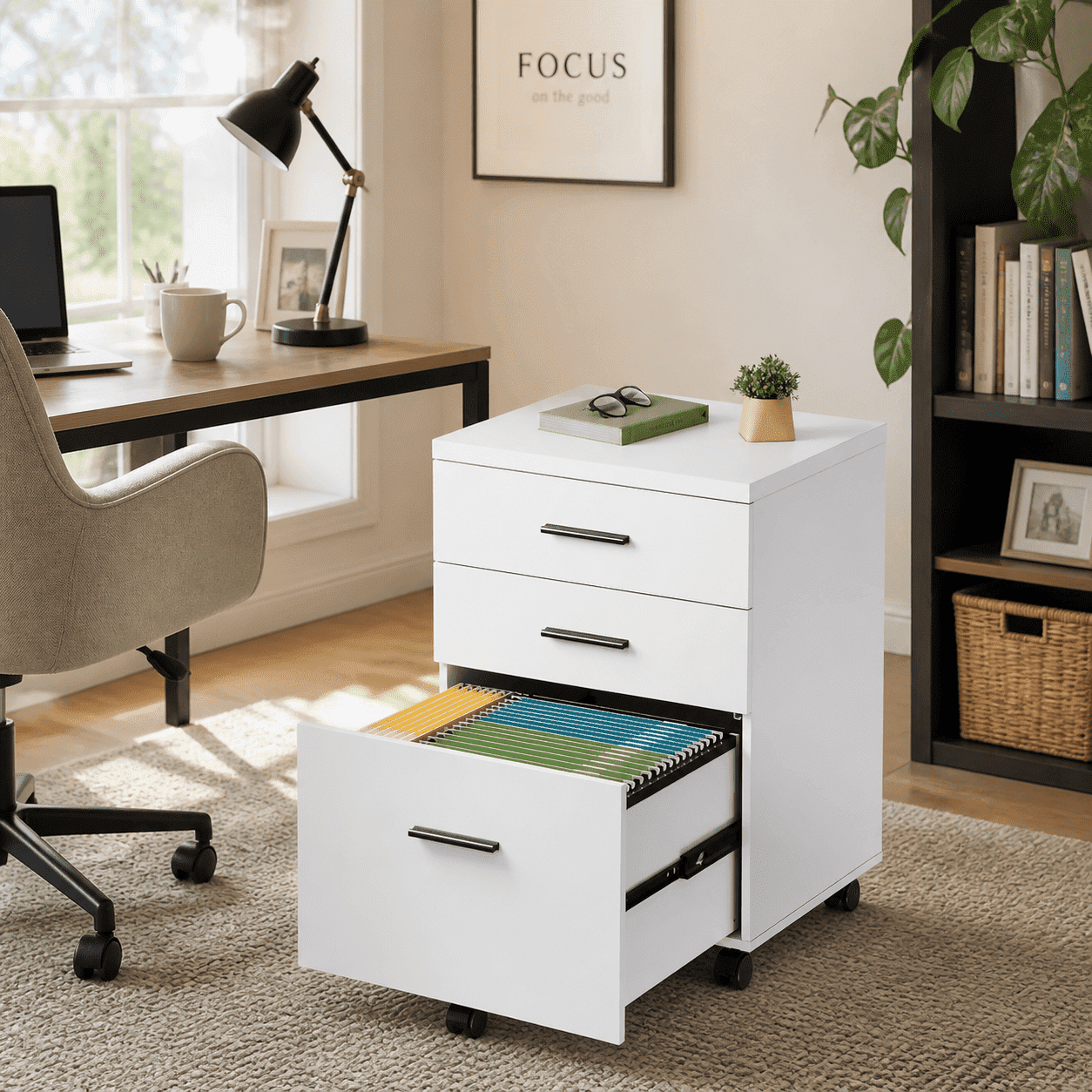 GALAXHERO 3 Drawer Storage Cabinet, Wood Rolling File Cabinet with Whells, Printer Stand Filing Cabinet for Home Office, Fit Letter/A4/Legal