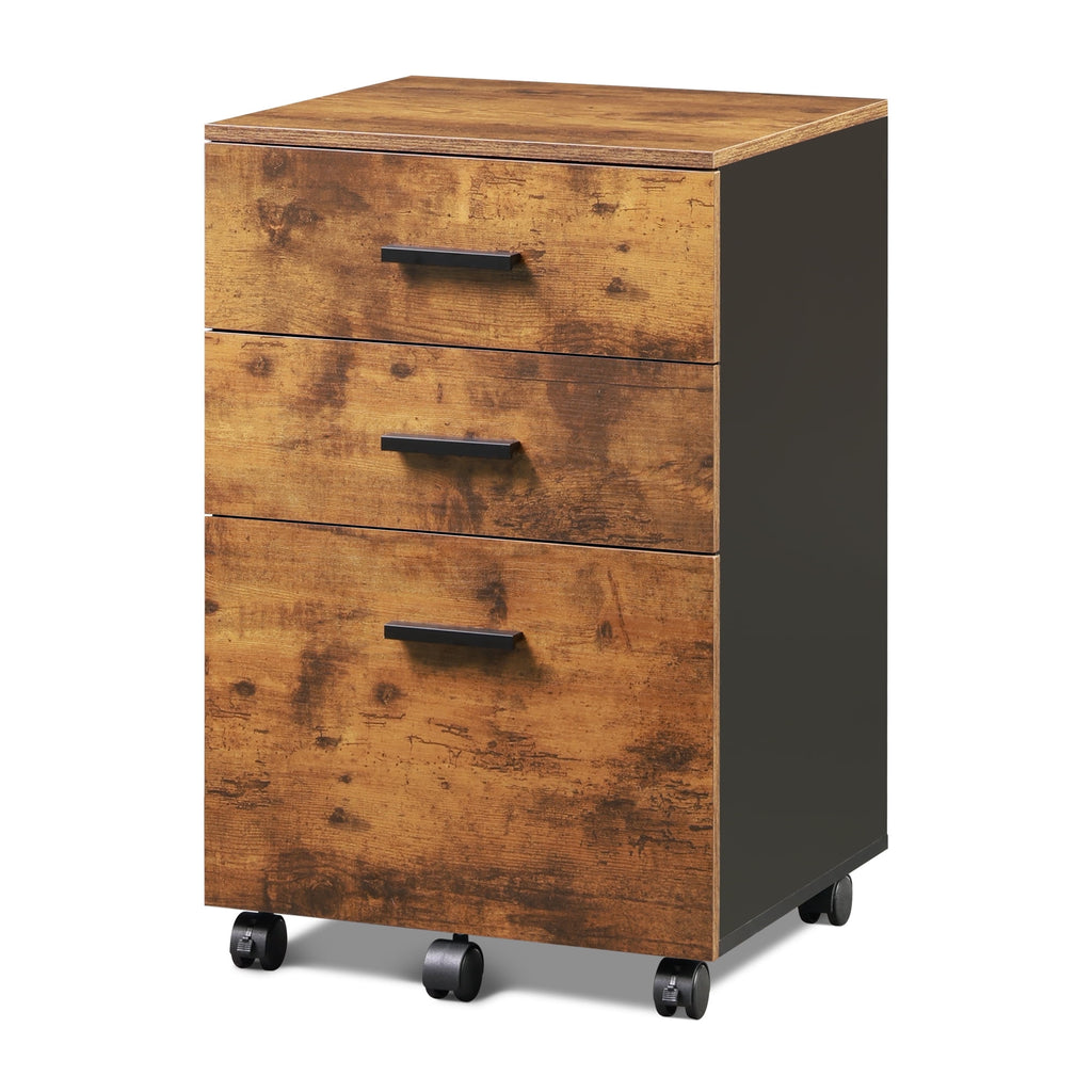 GALAXHERO 3 Drawer File Cabinet, Small Rolling Office Cabinet for Home Office, Wooden Filing Cabinet Fits Letter/A4 Size Files