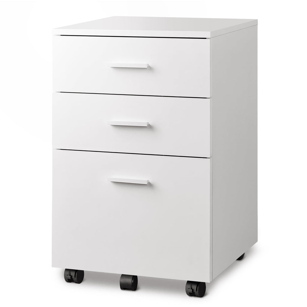 GALAXHERO 3-Drawer Wood Mobile Filing Cabinet, Rolling File Cabinet for Home Office, Fits Letter/A4 Size Files, White