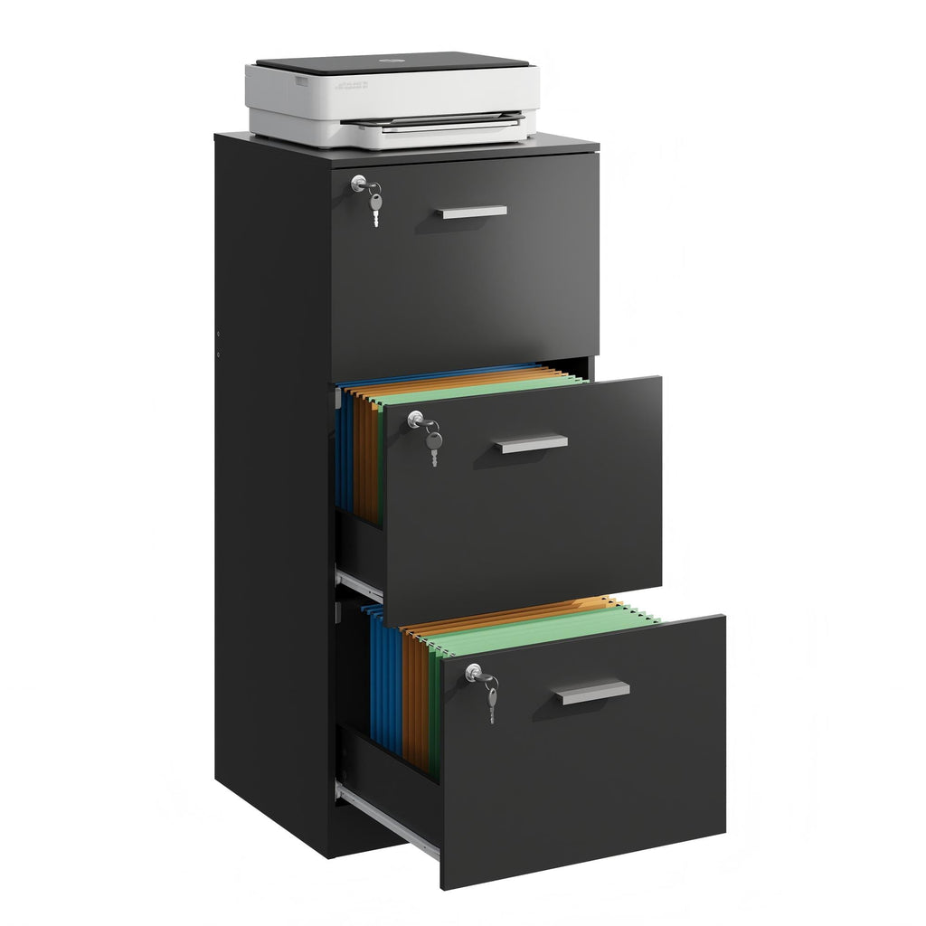 GALAXHERO 3 Drawers File Cabinets, Vertical Filing Cabinet with 3 Locks for Home Office, Wood Office Printer Stand for Letter/A4 Size