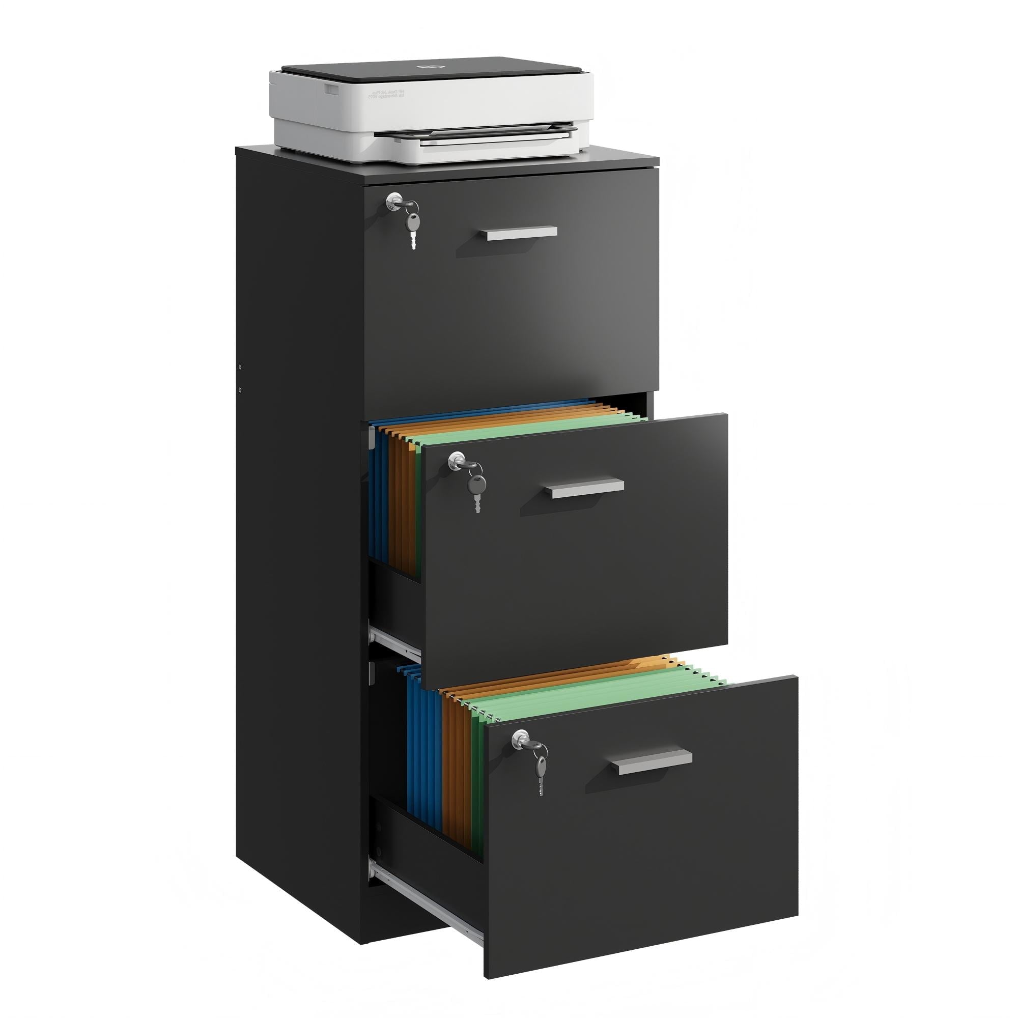 GALAXHERO 3 Drawers File Cabinets, Vertical Filing Cabinet with 3 Locks for Home Office, Wood Office Printer Stand for Letter/A4 Size