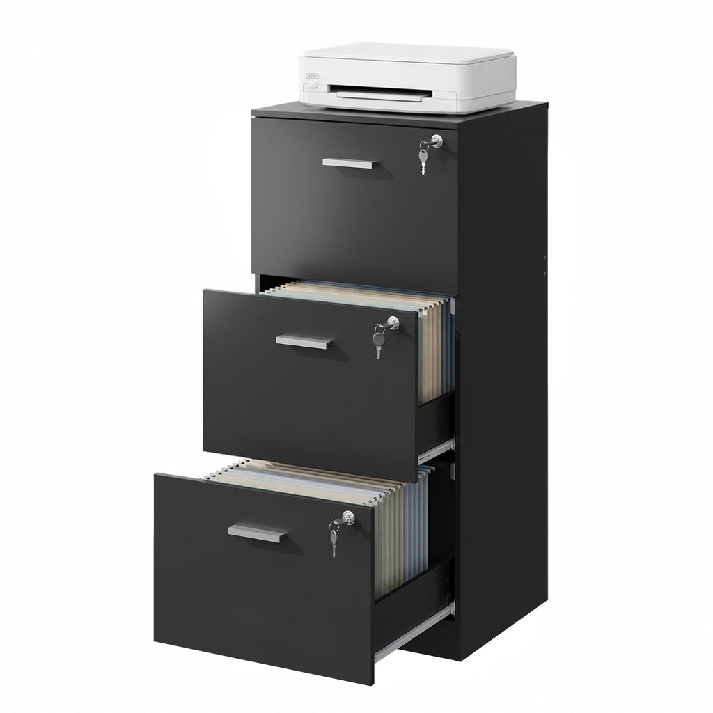 GALAXHERO 3-Drawer File Cabinet with Locks & Wood Printer Stand, Fits Letter/A4, Ideal for Home Office