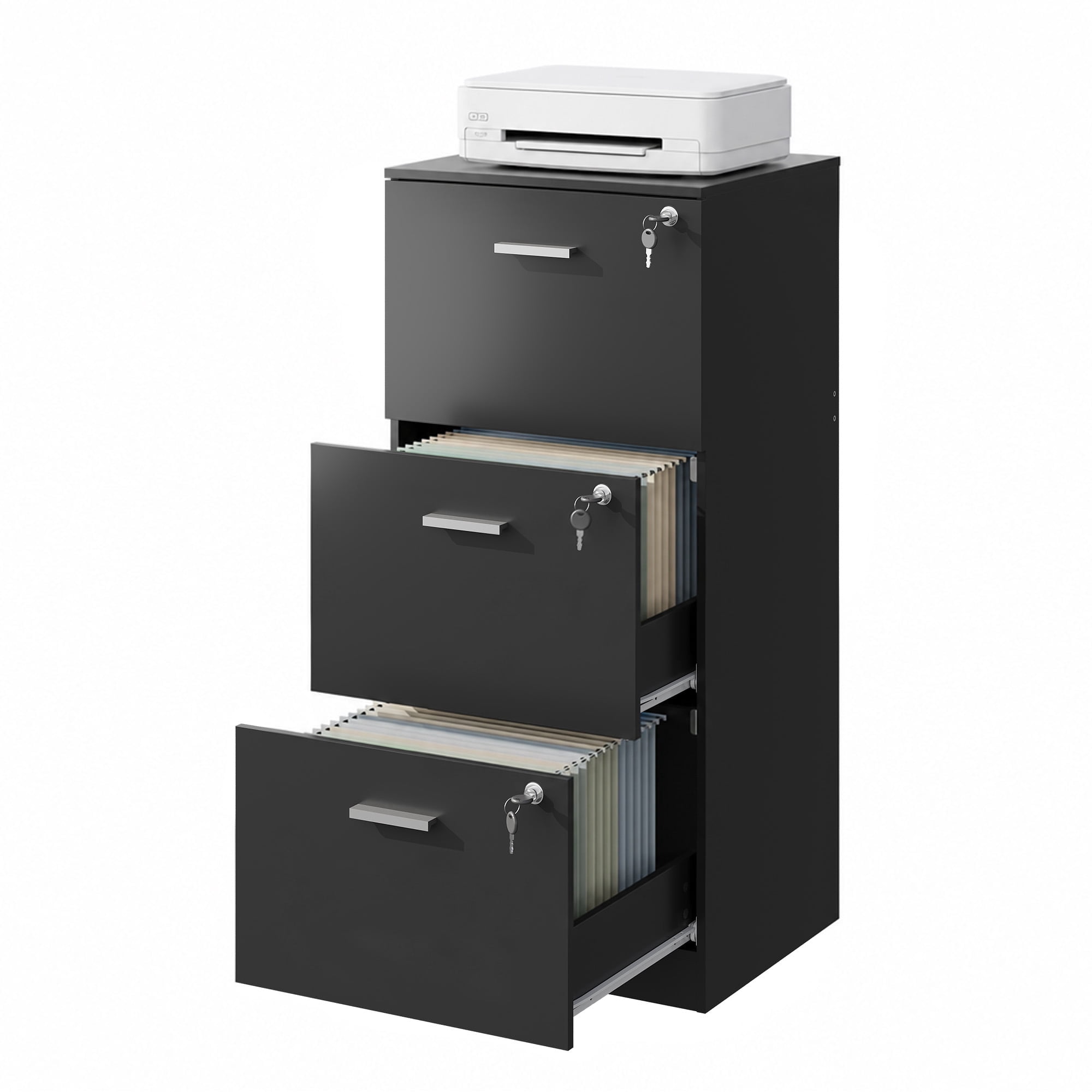 GALAXHERO 3-Drawer File Cabinet with Locks & Wood Printer Stand, Fits Letter/A4, Ideal for Home Office