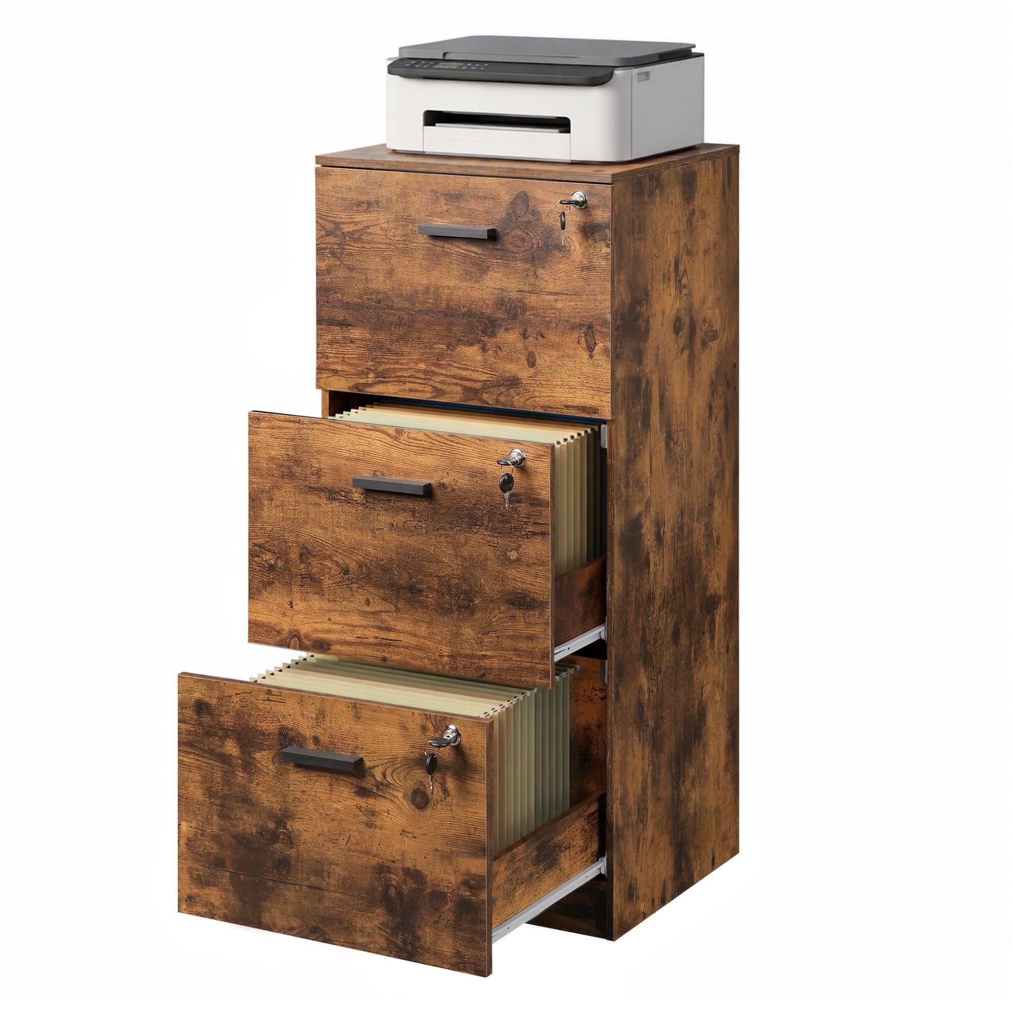 GALAXHERO 3-Drawer File Cabinet with Locks & Wood Printer Stand, Fits Letter/A4, Ideal for Home Office