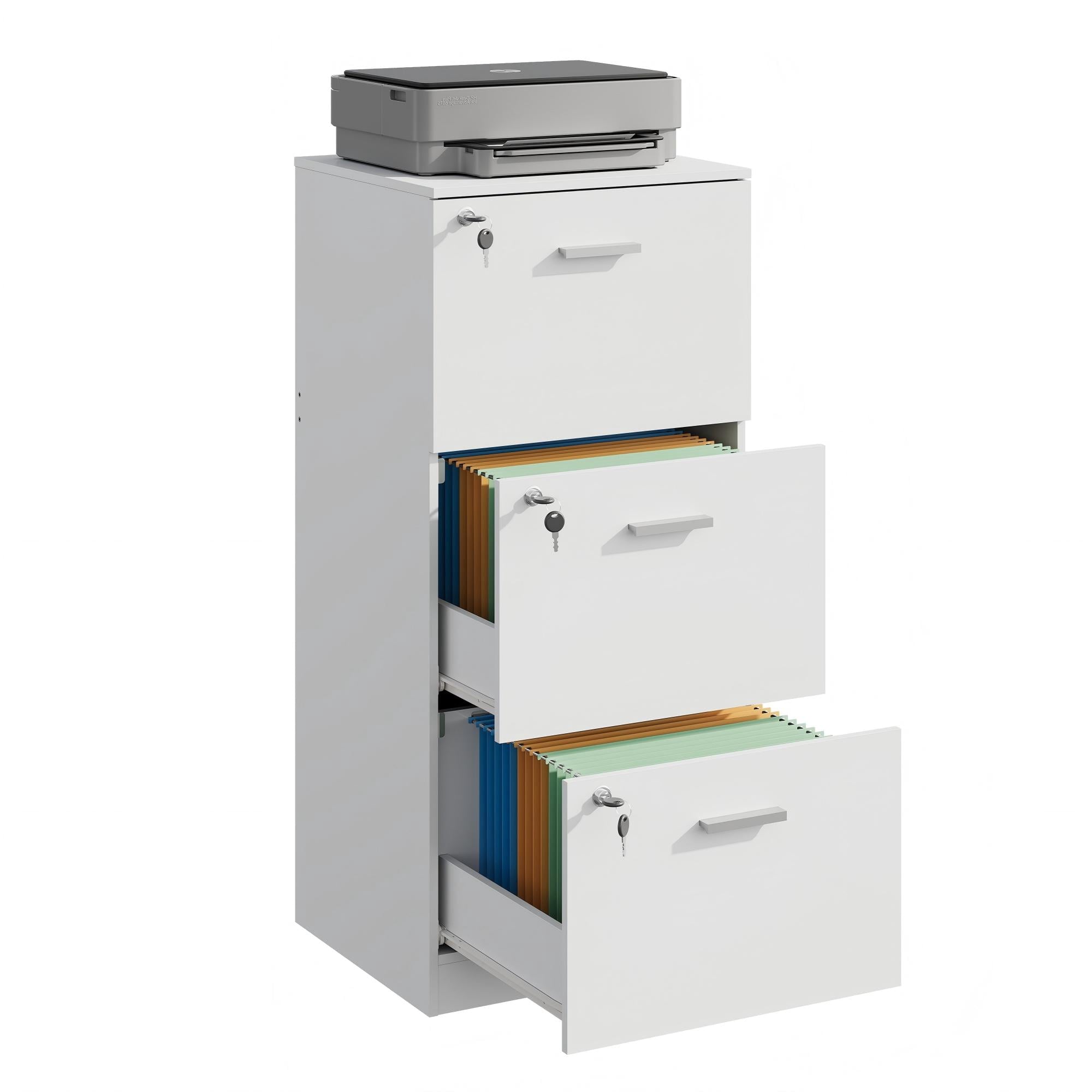 GALAXHERO 3 Drawers File Cabinets, Vertical Filing Cabinet with 3 Locks for Home Office, Wood Office Printer Stand for Letter/A4 Size