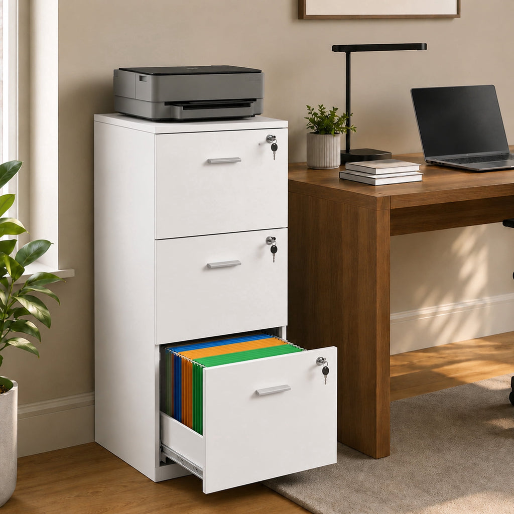 GALAXHERO 3-Drawer File Cabinet with Locks & Wood Printer Stand, Fits Letter/A4, Ideal for Home Office