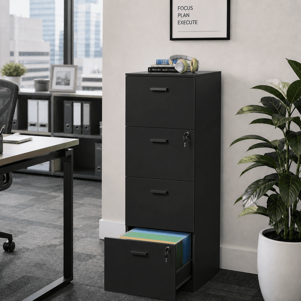 GALAXHERO 4 Drawer File Cabinet, Vertical Filing Cabinet with Lock and Key, Wood Storage Organizer for Home Office, Fit Letter/A4