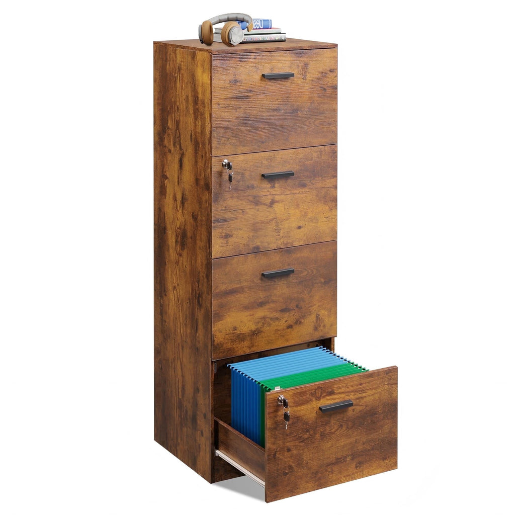 GALAXHERO 4 Drawer File Cabinet, Vertical Filing Cabinet with Lock and Key, Wood Storage Organizer for Home Office, Fit Letter/A4