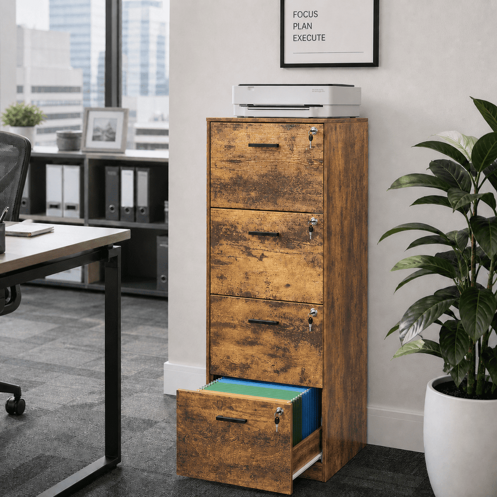 GALAXHERO 4 Drawer File Cabinet, Vertical Filing Cabinet with Lock and Key, Wood Storage Organizer for Home Office, Fit Letter/A4