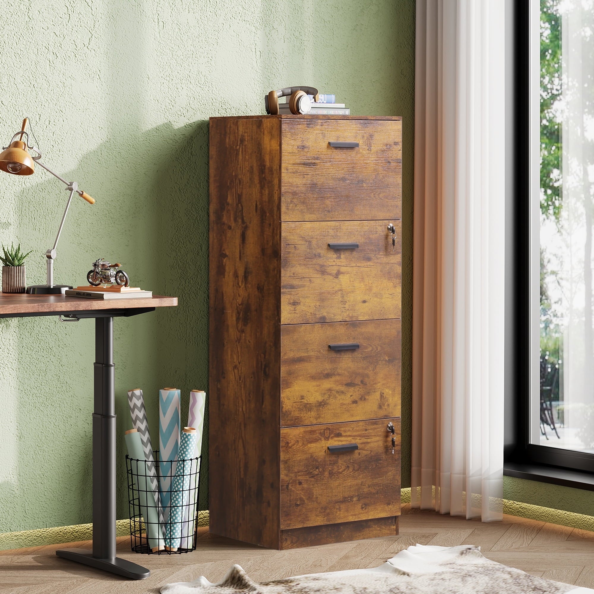 GALAXHERO 2 Drawer File Cabinet with Lock, Wood Printer Stand for Home Office, Mobile Storage Organizer Fit Letter/A4 Size, White