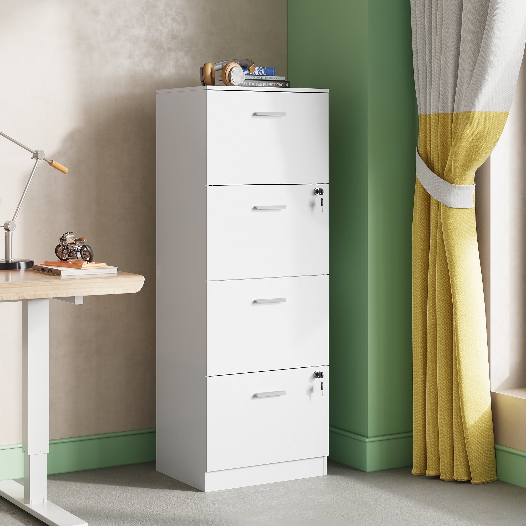 GALAXHERO 2 Drawer File Cabinet with Lock, Wood Printer Stand for Home Office, Mobile Storage Organizer Fit Letter/A4 Size, White