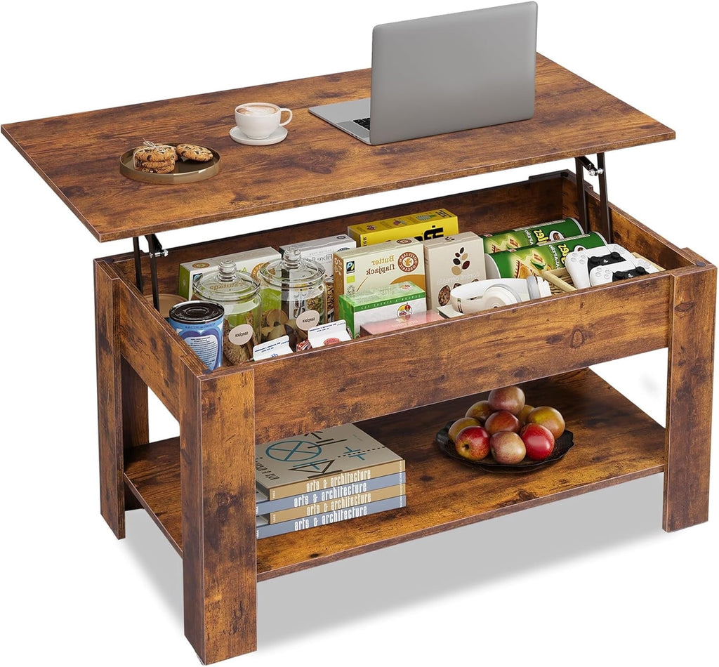 GALAXHERO 39" Lift Top Coffee Table with Storage Shelf & Hidden Compartment and Lifting Top for Home Living Room Office and Reception Room