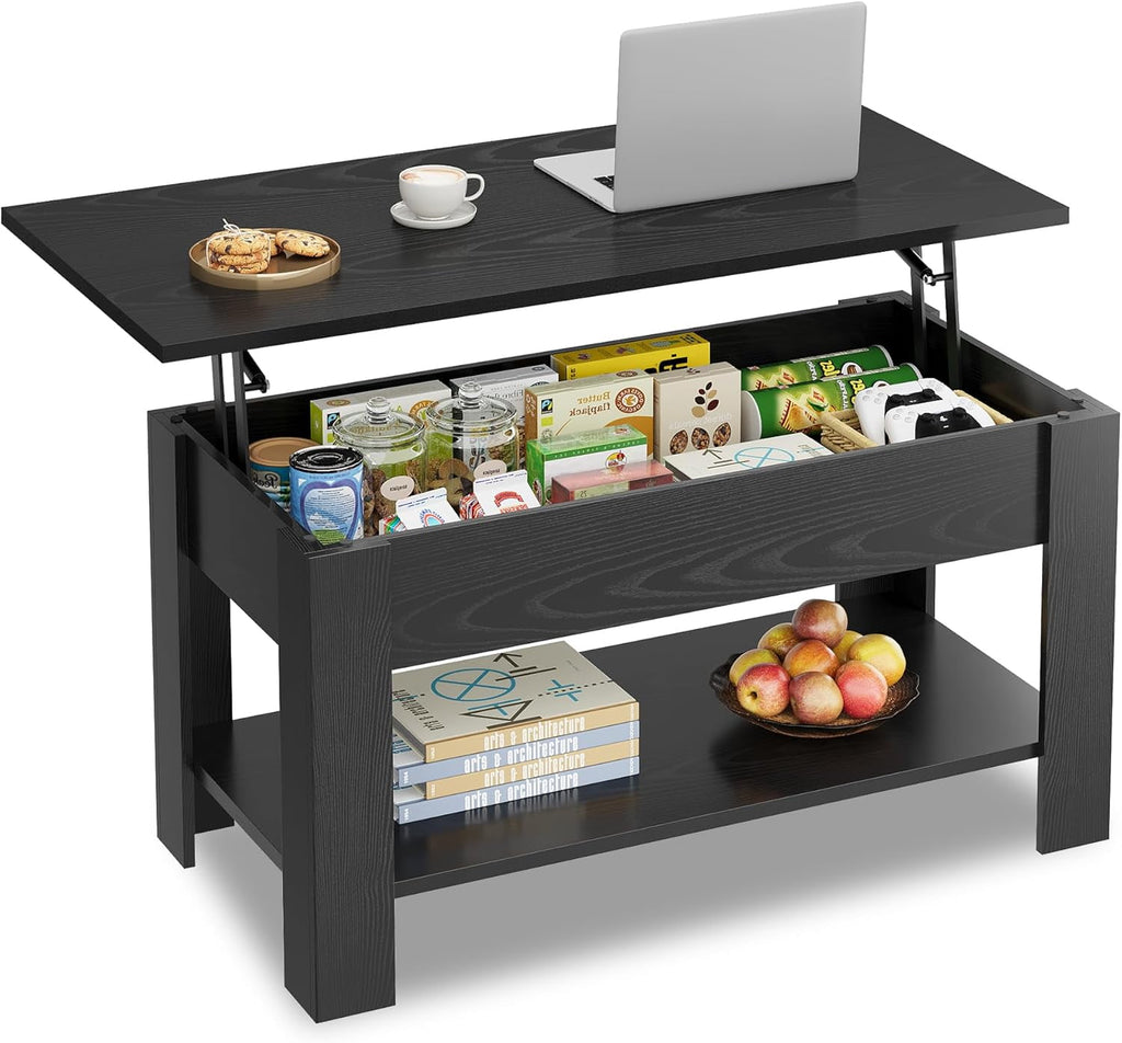 GALAXHERO 39" Lift Top Coffee Table with Storage Shelf & Hidden Compartment and Lifting Top for Home Living Room Office and Reception Room