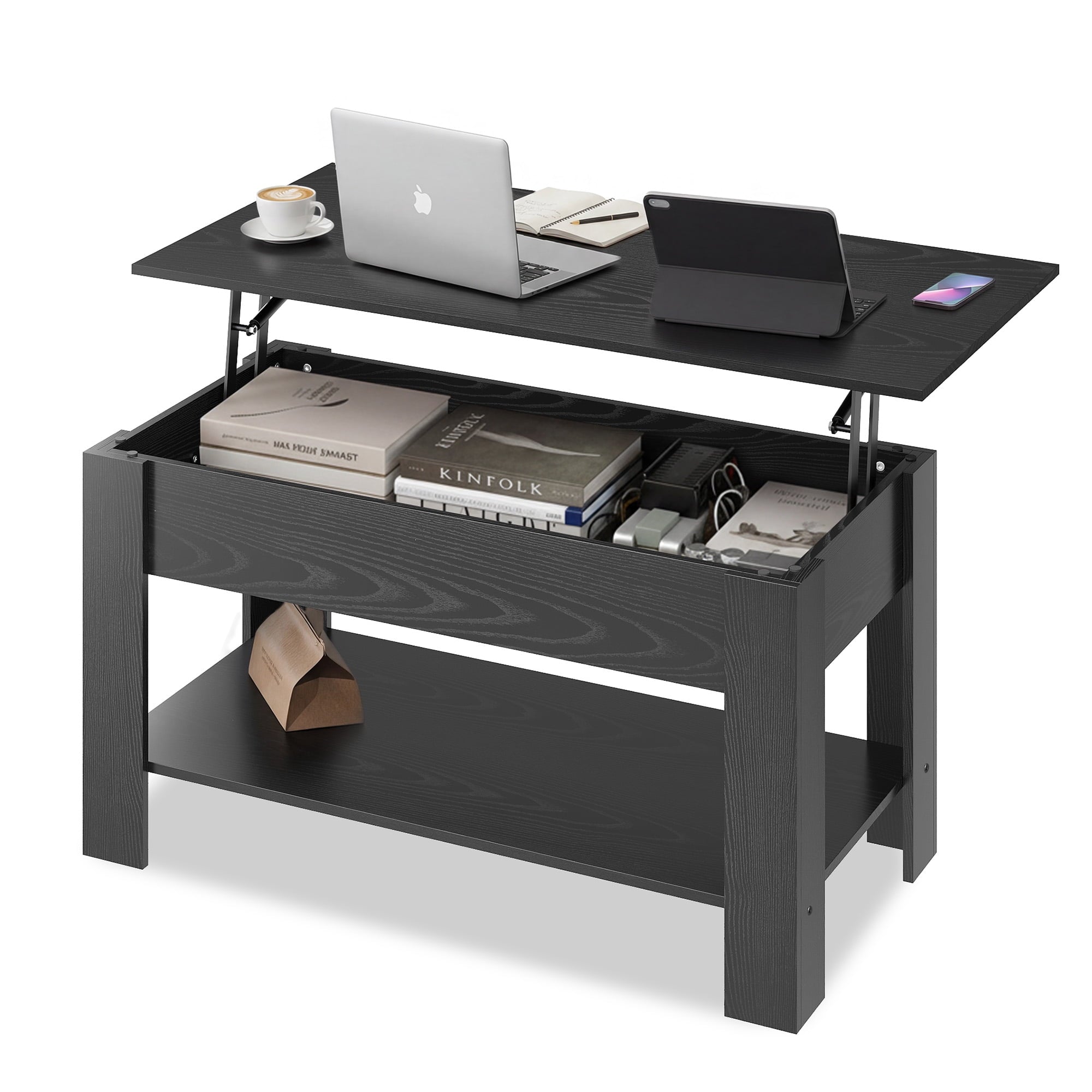 GALAXHERO 39" Lift Top Coffee Table with Storage Shelf & Hidden Compartment and Lifting Top for Home Living Room Office and Reception Room