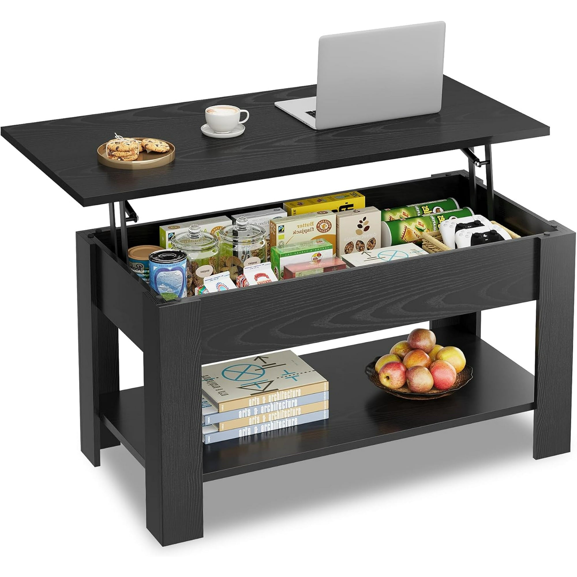 GALAXHERO 39" Lift Top Coffee Table with Storage Shelf & Hidden Compartment and Lifting Top for Home Living Room Office and Reception Room