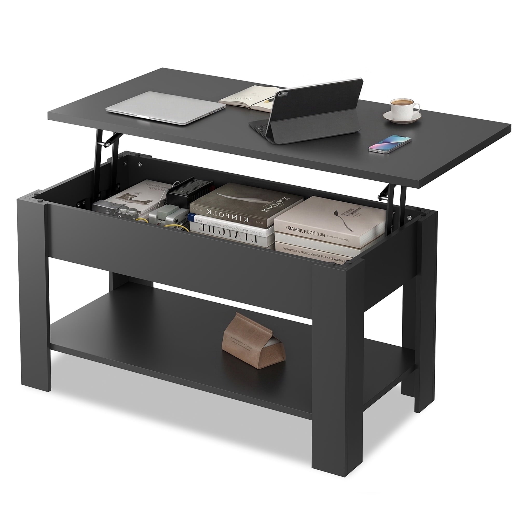 GALAXHERO 39" Lift Top Coffee Table with Storage Shelf & Hidden Compartment and Lifting Top for Home Living Room Office and Reception Room