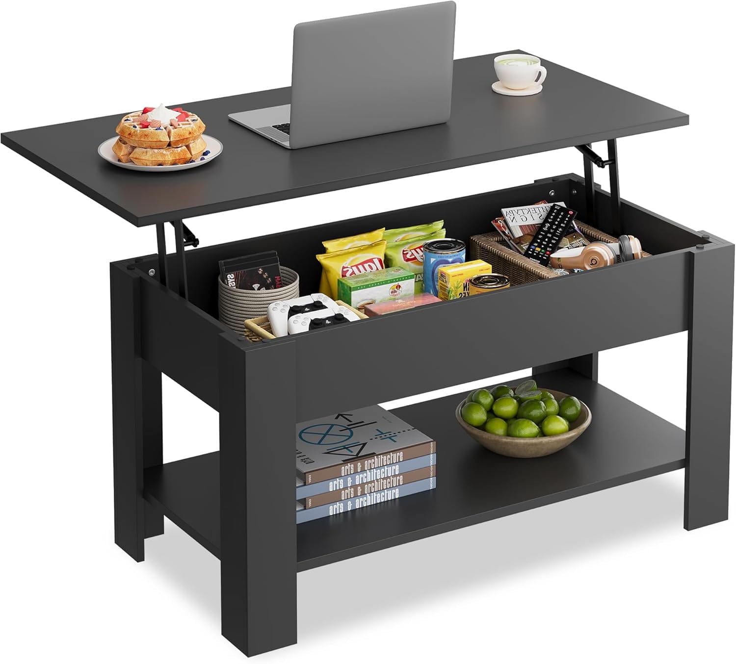 GALAXHERO 39" Lift Top Coffee Table with Storage Shelf & Hidden Compartment and Lifting Top for Home Living Room Office and Reception Room