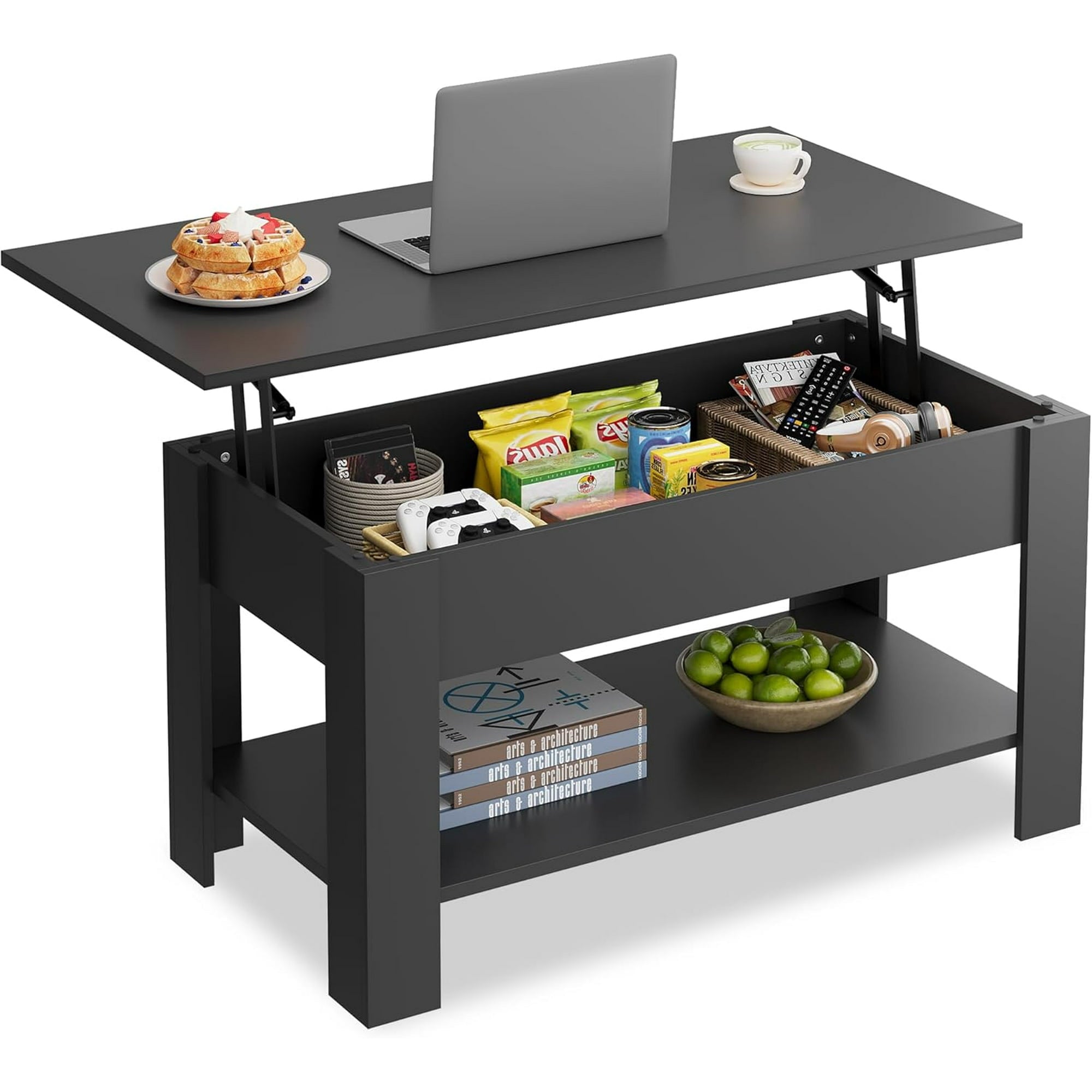 GALAXHERO 39" Lift Top Coffee Table with Storage Shelf & Hidden Compartment and Lifting Top for Home Living Room Office and Reception Room