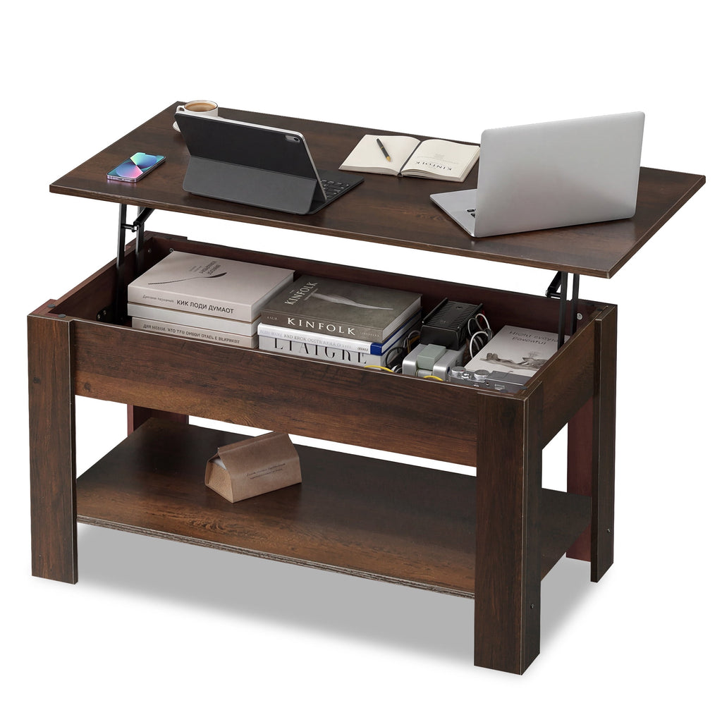 GALAXHERO 39" Lift Top Coffee Table with Storage Shelf & Hidden Compartment and Lifting Top for Home Living Room Office and Reception Room