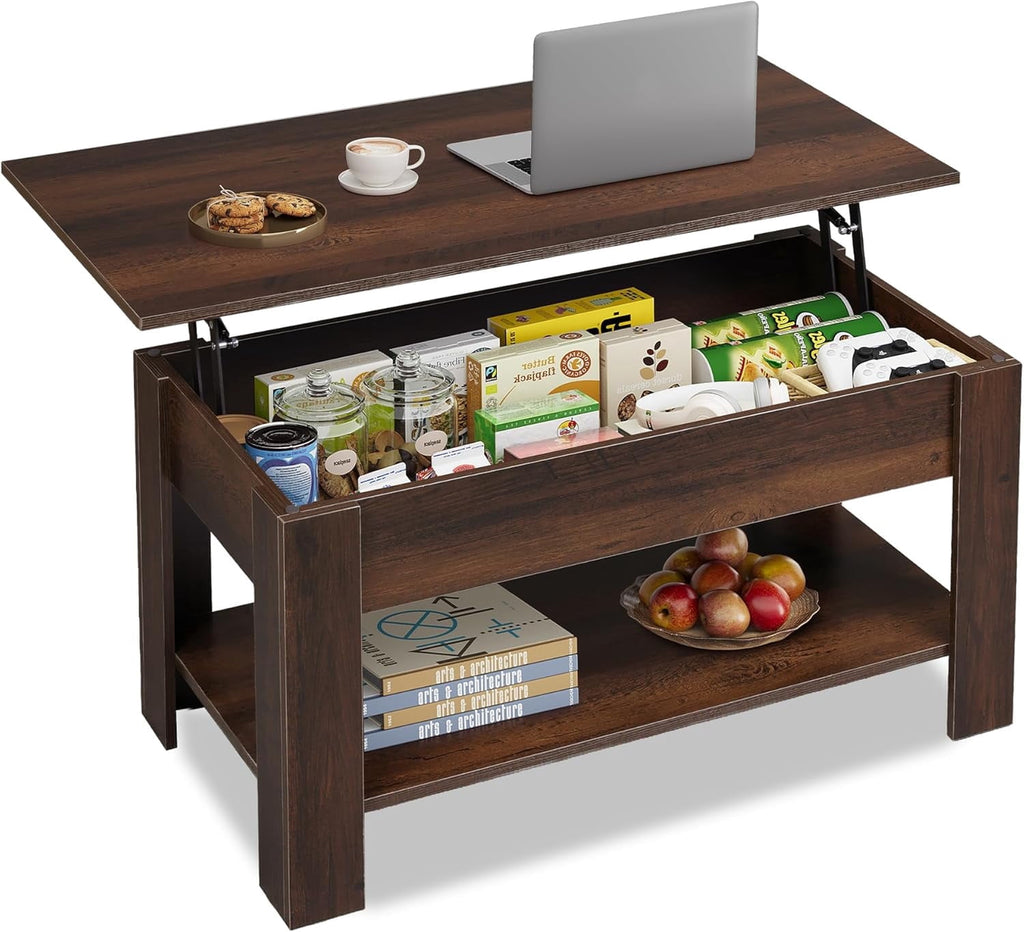 GALAXHERO 39" Lift Top Coffee Table with Storage Shelf & Hidden Compartment and Lifting Top for Home Living Room Office and Reception Room Rustic Brown