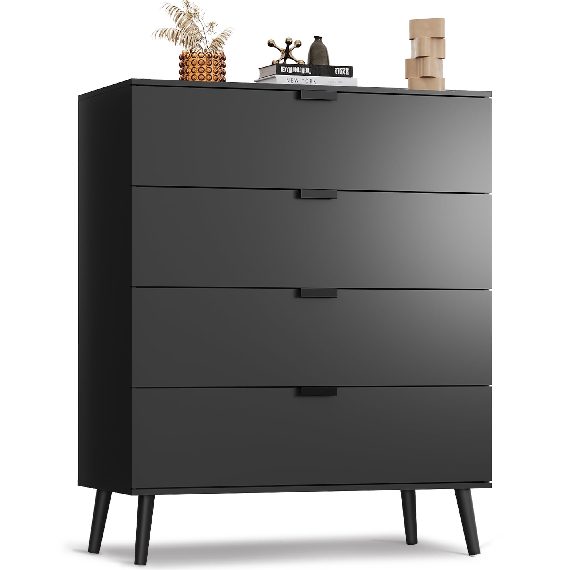 GALAXHERO 4 Drawer Dresser for Bedroom, Wood Chest of Drawers, Organizer Unit with Metal Handle for Living Room, Closet, Hallway