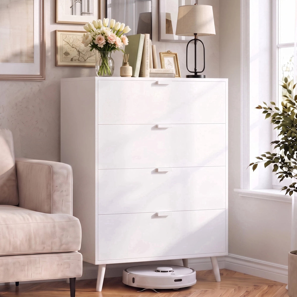 GALAXHERO 4 Drawer Dresser, Modern Chest of Drawers for Bedroom, Tall Wood Storage Organizer for Living Room, Closet, Hallway, Dorm Room