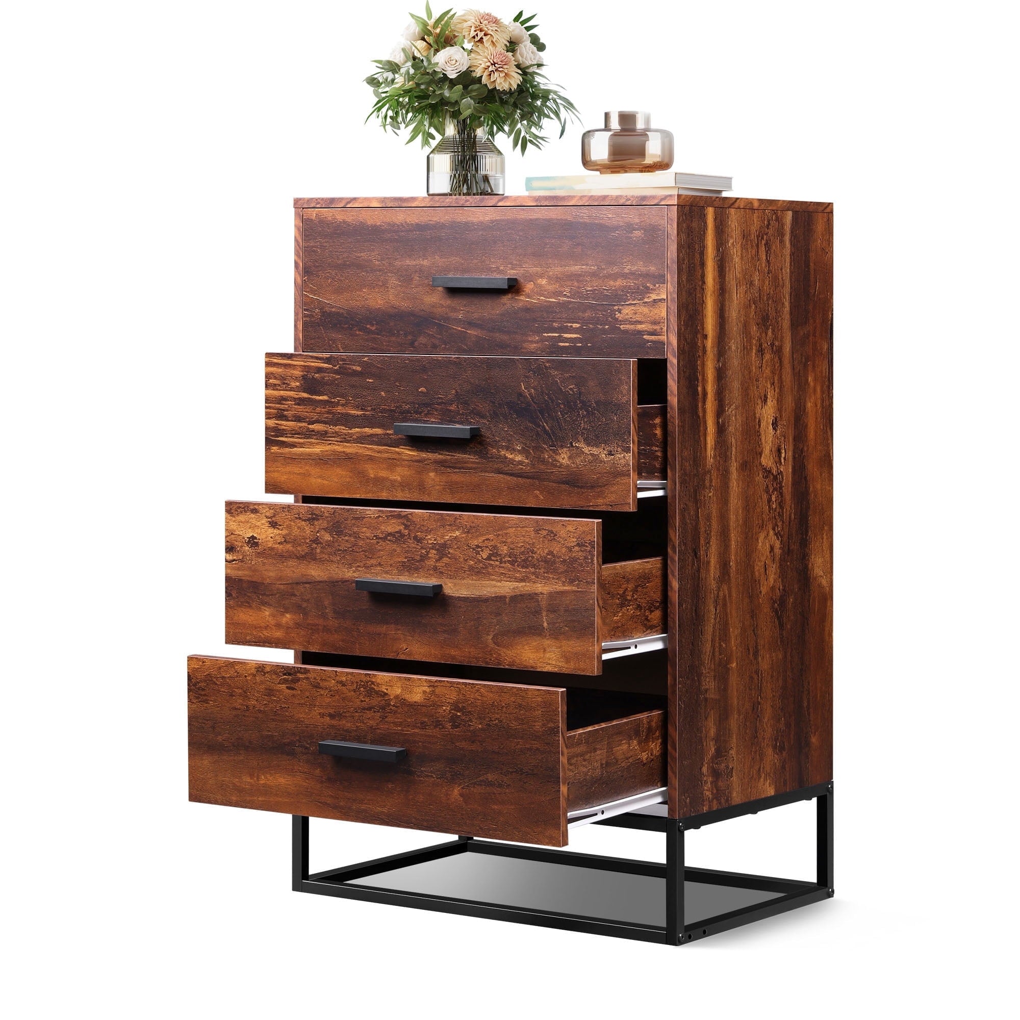 GALAXHERO 4 Drawer Dressers for Bedroom, Wooden Chest of Drawers for Closet, Living Room, Hallway