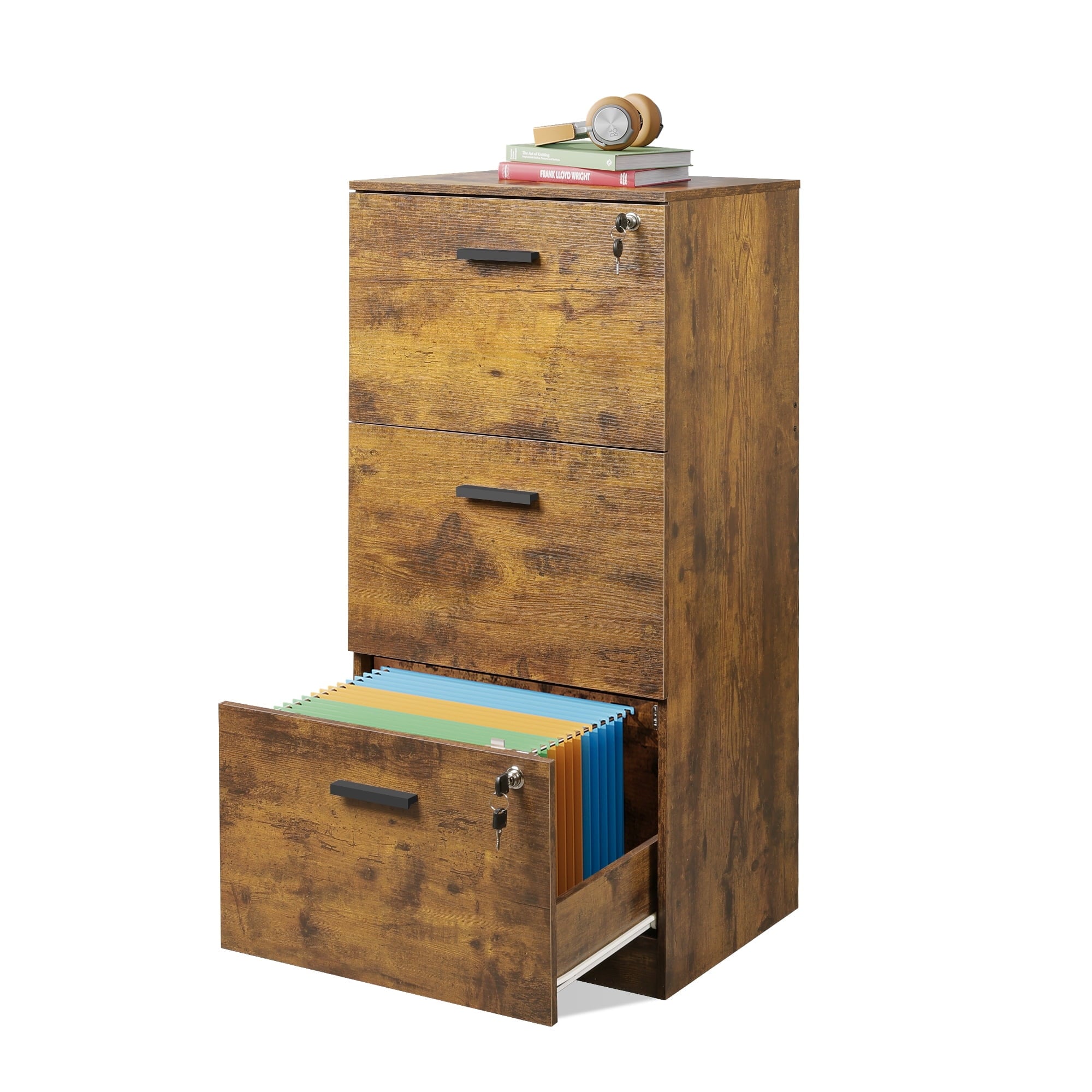 GALAXHERO 2 Drawer File Cabinet with Lock, Wood Printer Stand for Home Office, Mobile Storage Organizer Fit Letter/A4 Size, White