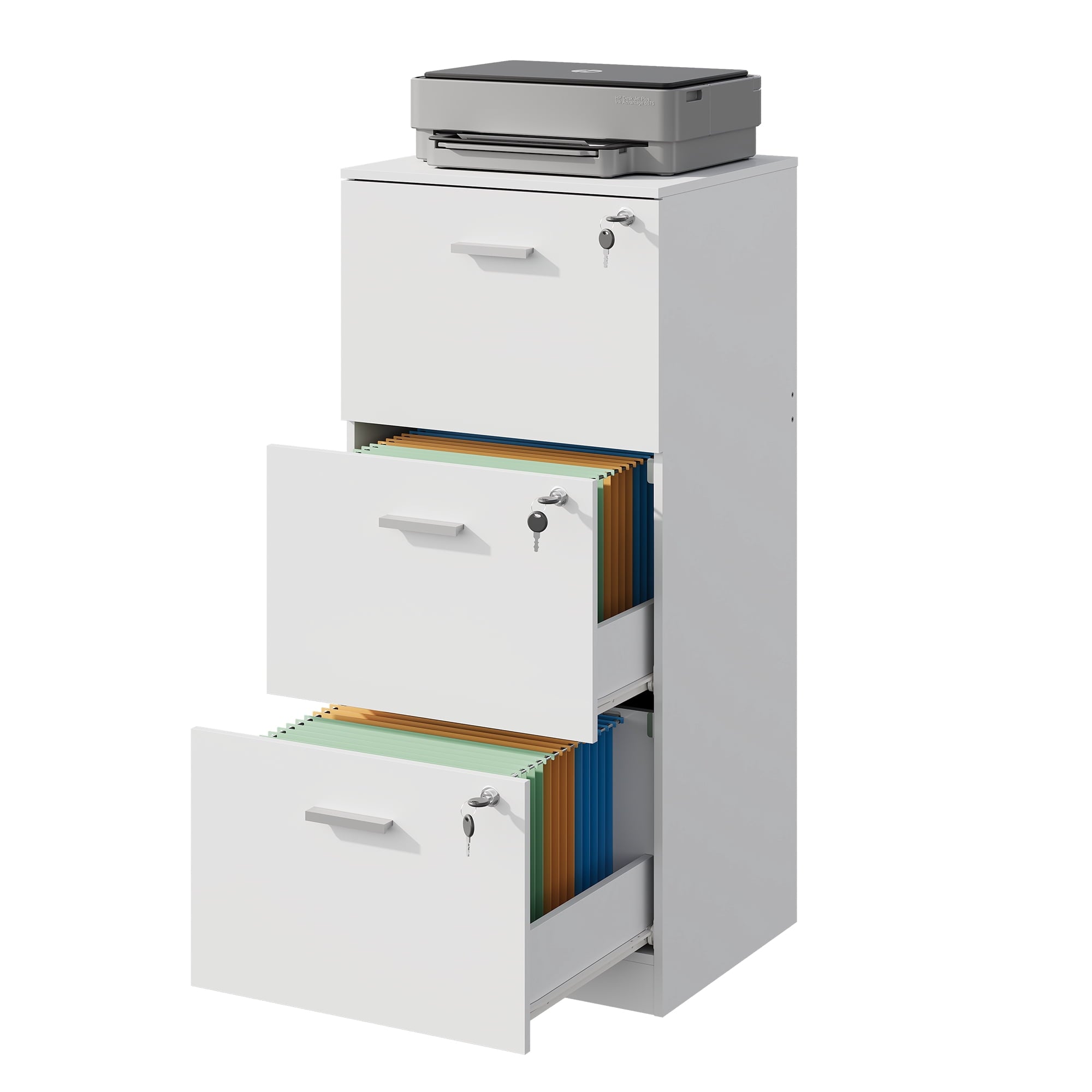 GALAXHERO 3 Drawers File Cabinets, Wood Vertical Filing Cabinet with Lock for Home Office, Letter/A4 Size