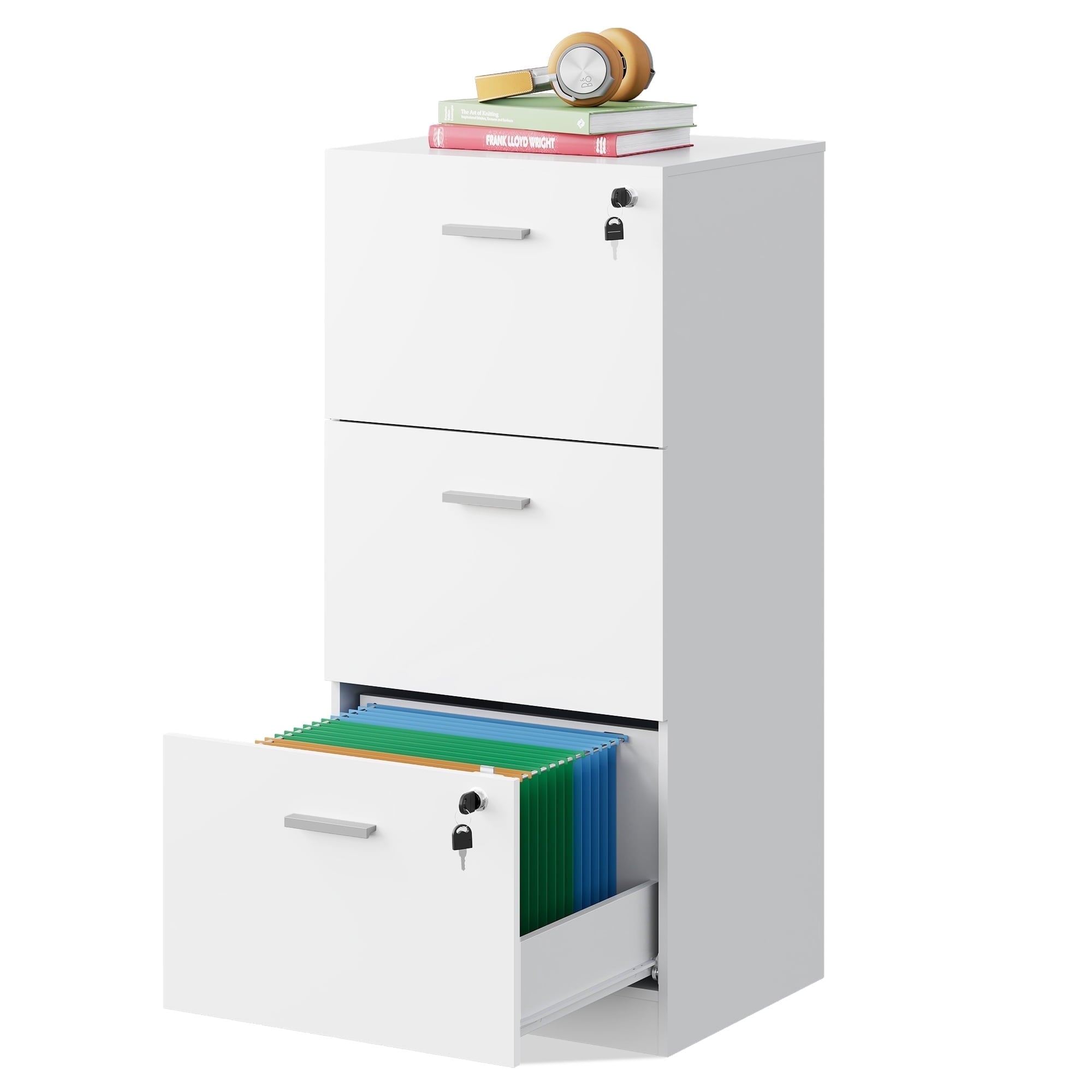 GALAXHERO 2 Drawer File Cabinet with Lock, Wood Printer Stand for Home Office, Mobile Storage Organizer Fit Letter/A4 Size, White