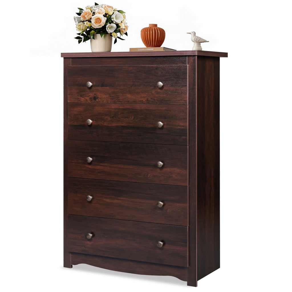 GALAXHERO 5 Drawer Dresser for Bedroom, Retro Wood Chest of Drawers, Tall Dresser with Round Metal Handle for Living Room, Hallway, Closet