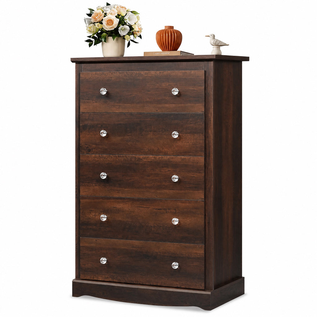 GALAXHERO 5 Drawer Dresser for Bedroom, Retro Wood Chest of Drawers, Tall Dresser with Round Metal Handle for Living Room, Hallway, Closet